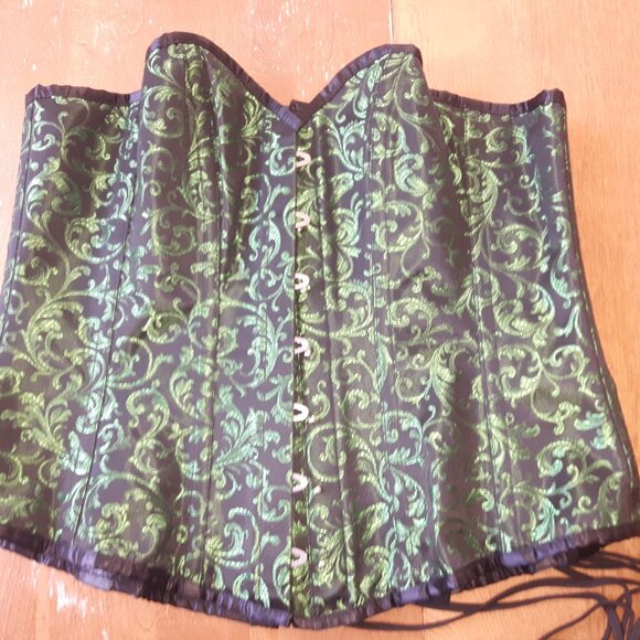 Long Green and Black Corset Size 40 Victorian Goth Witch Ivy - Picture 10 of 10
